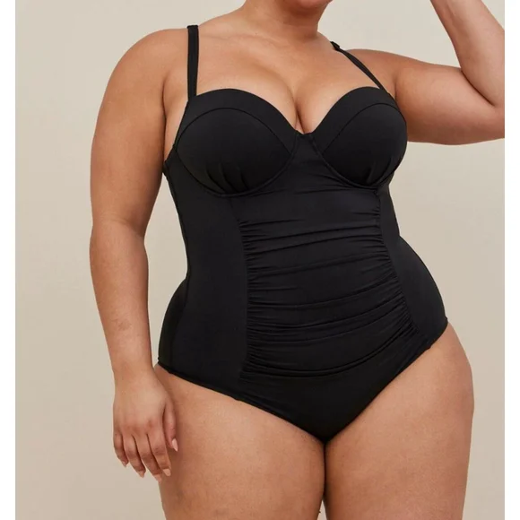 NWT Torrid 4X Black Slim Fix Underwire Strappy Back One Piece Swimsuit Slimming - Picture 11 of 12